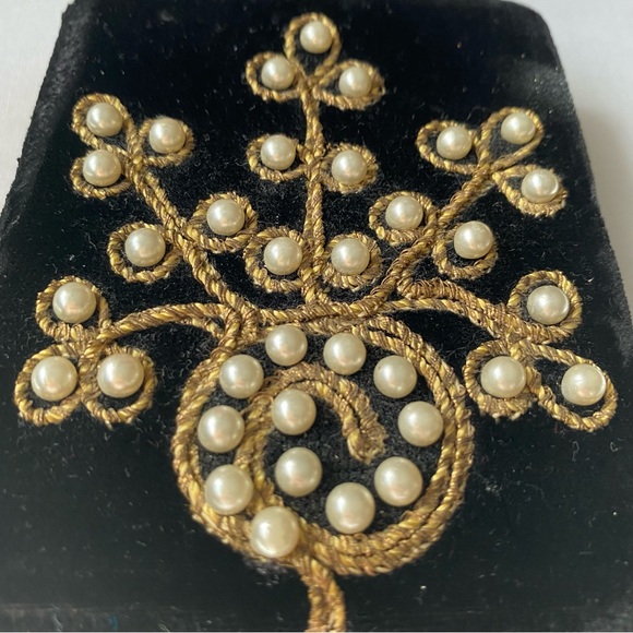 Ladies Antique Evening Purse Case Black Velvet With Pearls Gold Mesh Handle - Picture 2 of 10